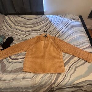 545 HALF ZIP HEAVY COTTON SWEATER ALMOND
